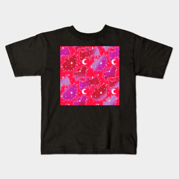 Pink and Red Valentines Lovecore Galaxy Medieval Art Bats Kids T-Shirt by JamieWetzel